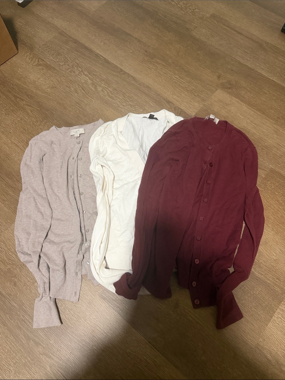 LOFT and Banana Republic Cardigan Set in Burgundy, Cream, and Light Mauve